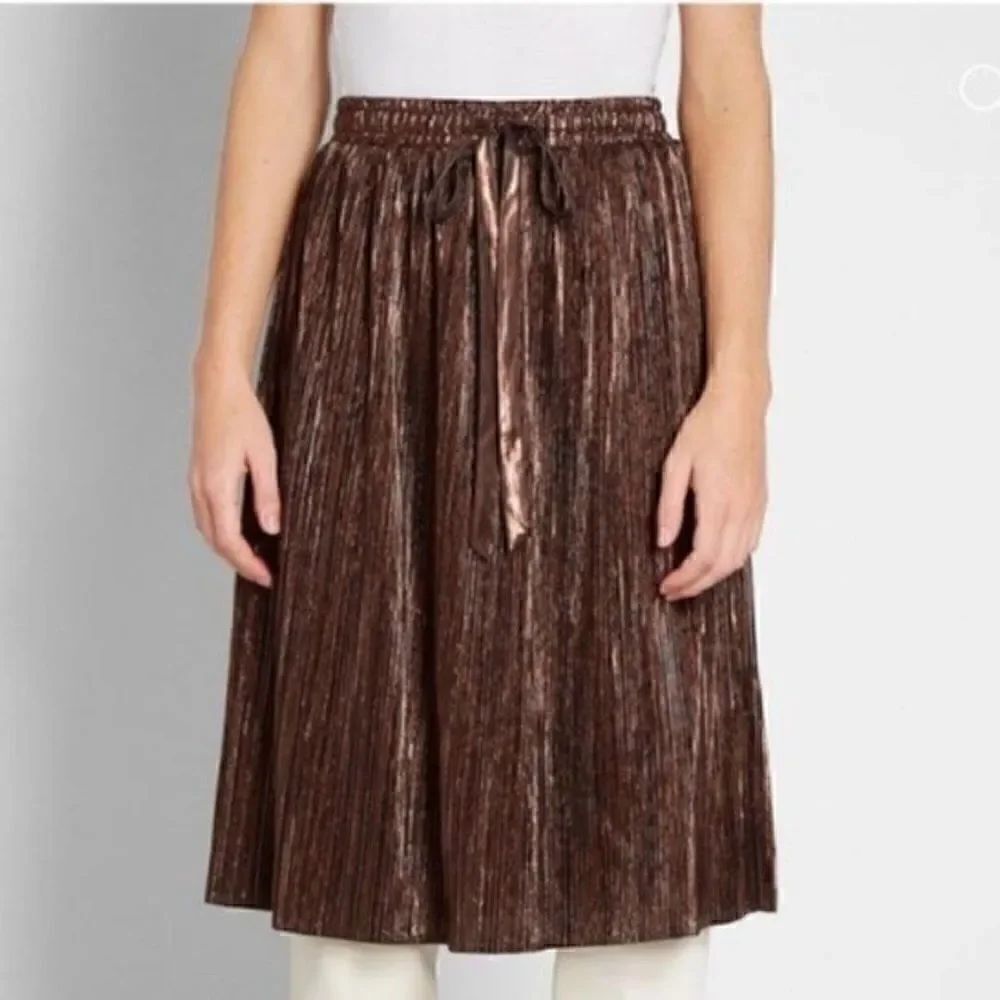 Modcloth Metallic Skirt Glitz The Metallic Midi Skirt Tie Elastic Bronze S NWT - Picture 6 of 13